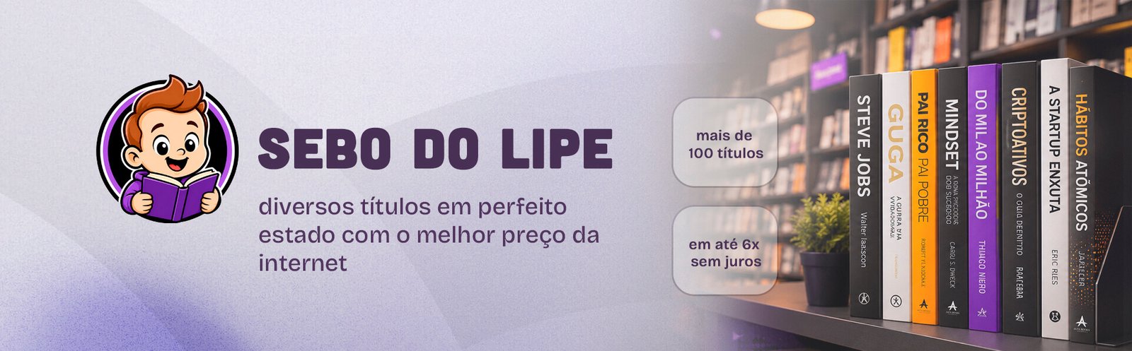 Banner informativo trazendo informações sobre a linha bêbe, contendo os dizeres sobre os produtos, parcelamento em 6x sem juros, a imagem ainda contem ilustrações de um urso de pelúcia, mamadeira, satinhos, chupeta e roupas de bêbe